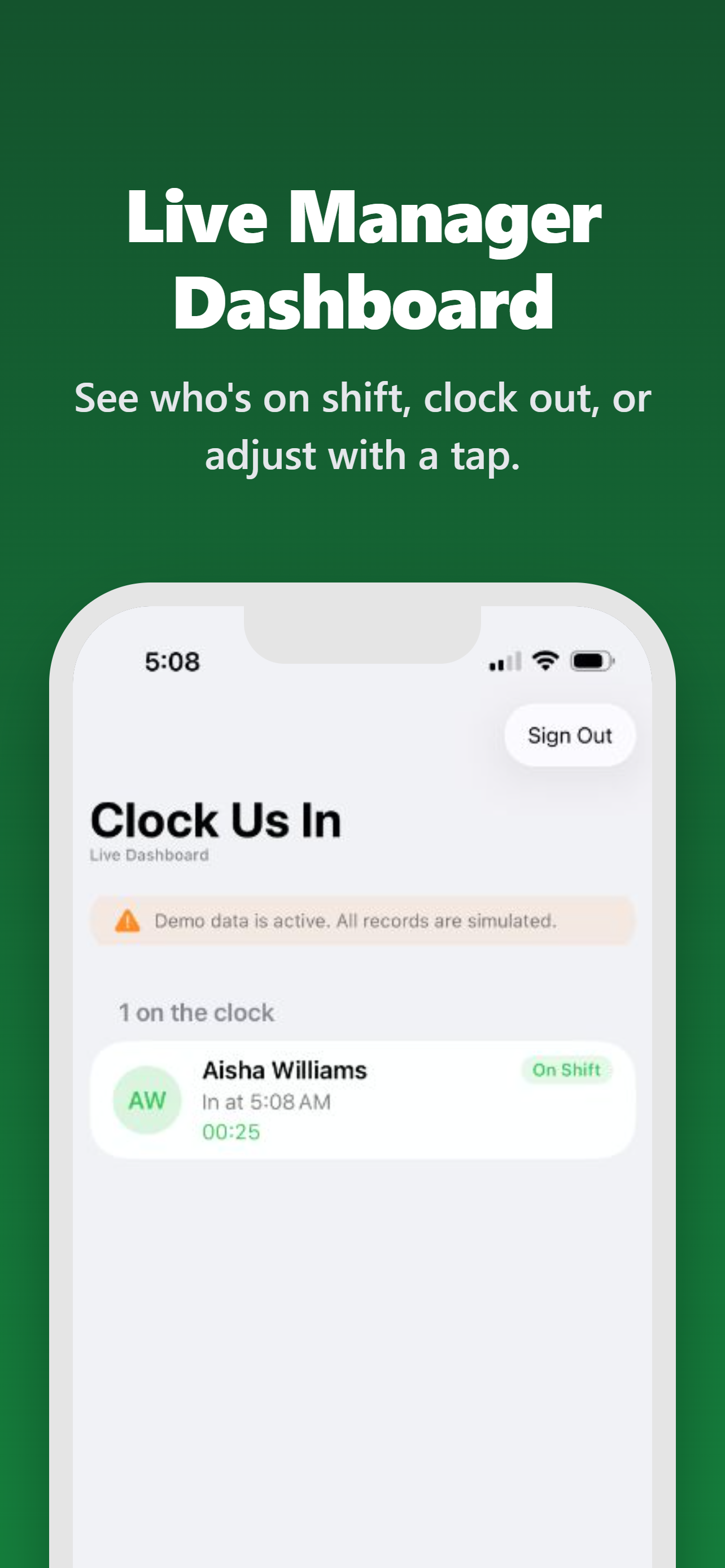 Live manager dashboard